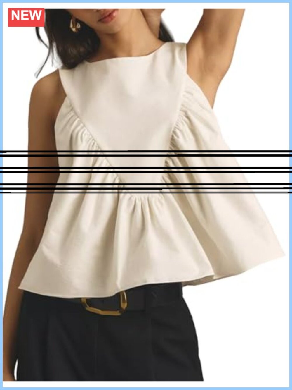 Peplum Babydoll Tank Top Shirred Swing Sleeveless Summer Top